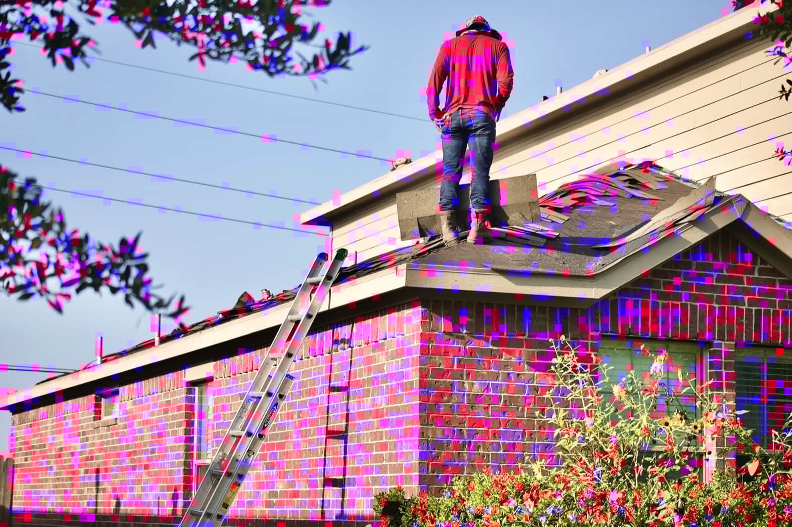 Roofing site visitor on a phone tapping the persistent-header phone number to call the contractor